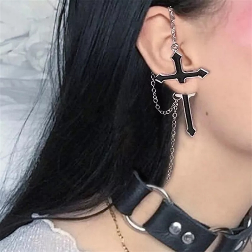 Black Cross Unisex Chain Earring